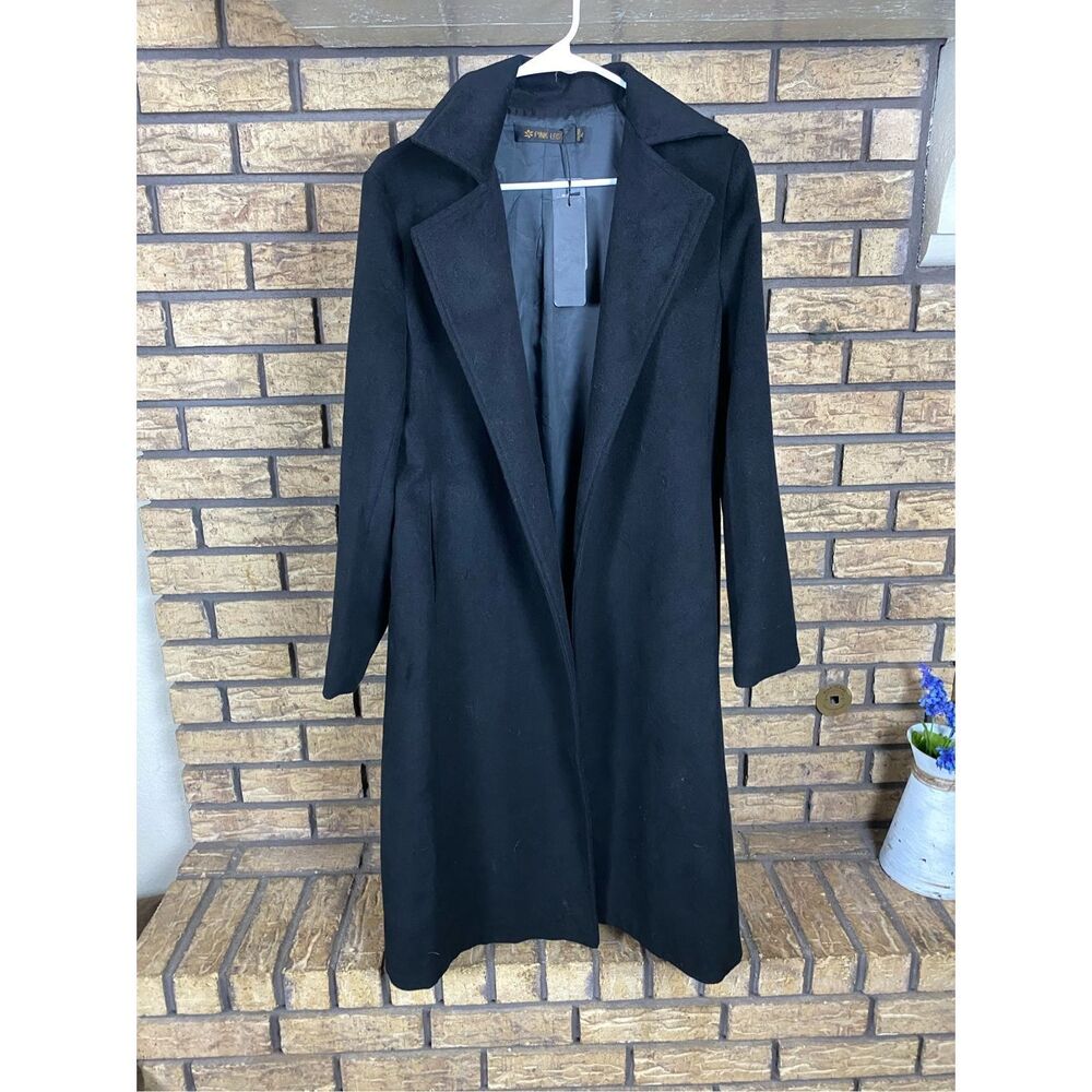 Black lightweight fleece‎ trench coat new with tags